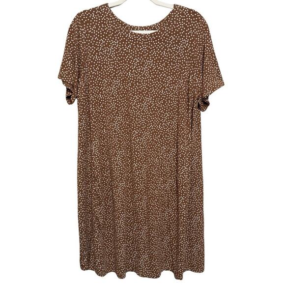 J. Jill Wearever Short Sleeve Shift Dress Size XL Petite Brown Polk Dot Pockets - Picture 1 of 9